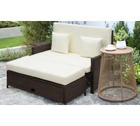 Outsunny Garden Rattan Furniture Set 2 Seater Patio Sun Lounger Daybed Sun Bed - 130cmx76cmx96cm - Brown / Cream Cushions