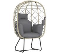 Outsunny Rattan Egg Chair Outdoor Indoor Wicker Chair with Thickened Cushion and Headrest, Standing Garden Egg Chair with Cup Holder, Metal Frame for Patio, Balcony, Grey Grey