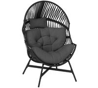 Outsunny Standing Rattan Garden Egg Chair with Headrest, Charcoal Grey, Grey