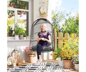 Outsunny Rattan Egg Chair with Installation Kit - Indoor/Outdoor Swing, 150 kg, 360-degree Swivel, Foldable Basket, 74x68x105 cm, 867-241V70CG