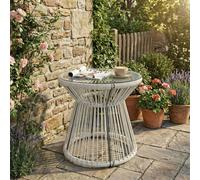 OUTSUNNY Rattan End Table, Round Hollow Drum Design Side Table, Light Grey Outsunny Light Grey