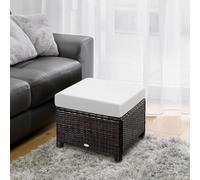 Outsunny Rattan Footstool Wicker Ottoman w/ Padded Seat for Backyard Garden