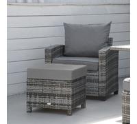 Outsunny Rattan Footstool Wicker Ottoman w/ Padded Seat for Backyard Garden