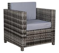 Outsunny Rattan Garden Armchair 10cm Thick Padded Cushion Outdoor All-Weather PE Wicker Garden Armchair with Armrests, Grey Aosom UK