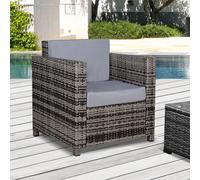 Outsunny Garden Patio Rattan Wicker Furniture Single Cube Chair Sofa Outdoor Grey, Grey