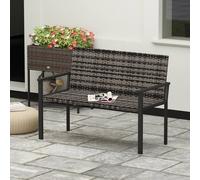 Outsunny 2 Seater Rattan Garden Bench, Outdoor Bench with Quick-Drying Cotton Padding, Wicker Garden Loveseat with Armrests, Steel Frame for Patio, Park, Mixed Grey