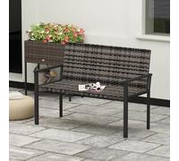 Outsunny 2 Seater Rattan Garden Bench, Outdoor Bench with Quick-Drying Cotton Padding, Wicker Garden Loveseat with Armrests, Steel Frame for Patio, Park, Mixed Grey