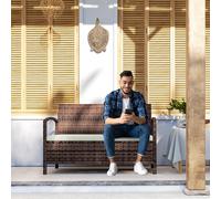 Outsunny Rattan Garden Bench w/ 125L Storage, Cushioned Outdoor Bench, Brown, Brown