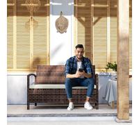 Outsunny Rattan Garden Bench w/ 125L Storage, Cushioned Outdoor Bench, Brown, Brown