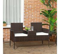 OUTSUNNY Rattan Garden Bench w/ Glass Tea Table, Wicker Chair w/ Cushions in Grey Outsunny Grey