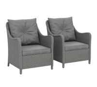 Outsunny Rattan Garden Chairs Set of 2, Outdoor Rattan Chairs with Cushions, Armrests and High Back, PE Wicker Garden Armchair with Steel Frame for Balcony, Porch, Dark Grey Dark Grey