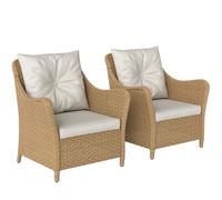 Outsunny Rattan Garden Chairs Set of 2, Outdoor Rattan Chairs with Cushions, Armrests and High Back, PE Wicker Garden Armchair with Steel Frame for Balcony, Porch, Beige Beige