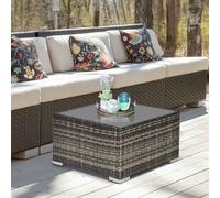 Outsunny Rattan Garden Coffee Table, 65 cm Square Garden Rattan Table with Tempered Glass Top, All-Weather Wicker Bistro Outdoor Furniture for Patio, Balcony, Porch, Deep Grey
