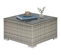 Outsunny Rattan Garden Coffee Table Tempered Glass Top 65 cm Grey | Square Garden Rattan Table, All-Weather Wicker, Bistro Outdoor Furniture, for Patio, Balcony, Porc