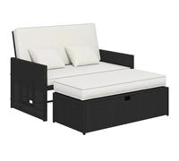 Outsunny Rattan Garden Daybed, Assembled Double Sun Lounger with 5-Level Adjustable Back, Storage Ottoman, Cream White