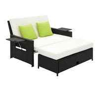 Outsunny Rattan Garden Daybed, Assembled Double Sun Lounger with 5-Level Adjustable Back, Storage Ottoman, Cushions, Pillows and Retractable Trays, Outdoor Loveseat Sofa Bed for Patio, Brown Black