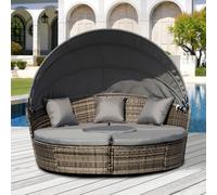Outsunny Rattan Garden Daybed Sun Lounger Sofa Set w/ Canopy, Dark Grey/Grey