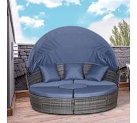 Outsunny Rattan Garden Daybed Sun Lounger Sofa Set w/ Canopy, Grey/Blue Grey