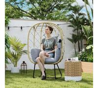 Outsunny Rattan Garden Egg Chair with Thickened Cushion, Headrest, Grey