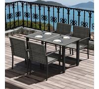 Outsunny Rattan Garden Furniture For 4, Dining Table And Chairs, Grey