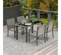 Outsunny Rattan Garden Furniture for 4, Dining Table and Chairs, Mixed Grey