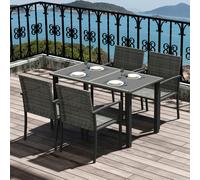Outsunny Rattan Garden Furniture for 4, Dining Table and Chairs, Mixed Grey - Grey - Galvanised Steel, PE Rattan, Glass