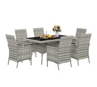 Outsunny 6 Seater Rattan Garden Furniture Set with Cushions, Mixed-Grey - Mixed-Grey - PE Rattan