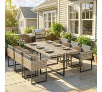 Outsunny Rattan Garden Furniture Set, Rattan Table and Chairs with Cushions - Light Brown - Dark grey - Table and 6 Chairs
