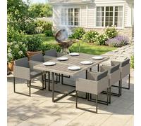 Outsunny Rattan Garden Furniture Set, Rattan Table and Chairs with Cushions - Light Grey - Dark Grey - Table and 6 Chairs