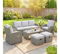 Outsunny 6pc Padded Outdoor Rattan Wicker 3-Seat Sofa Recliner Footstool Table