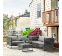 Outsunny Rattan Garden Furniture Set With Storage Table, Cushions, Grey