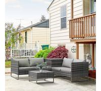 Outsunny 4Pcs Patio Rattan Sofa Garden Furniture Set with Table Cushions Grey