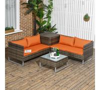 OUTSUNNY Rattan Garden Furniture Set with Storage Table, Cushions in Orange Outsunny Orange