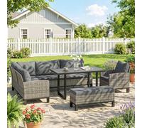 Outsunny Rattan Garden Furniture Sofa Set, Outdoor Dining Set For 9, Grey