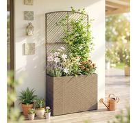 Outsunny Rattan Garden Planter with Trellis and Liner, Light Grey