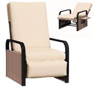 (Grey) Outsunny Rattan Garden Recliner Chair Sun Lounger w/ Side Tray