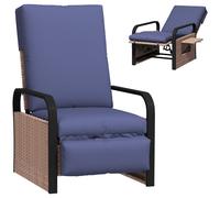 Outsunny Rattan Garden Recliner Chair Sun Lounger w/ Side Tray - Brown/Khaki | TJ Hughes Khaki