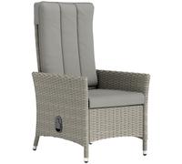Outsunny Rattan Garden Recliner Chair, Wicker Reclining Armchair with Adjustable Backrest and Cushion, Outdoor Lounge Sun Lounger with Armrests for Patio Balcony Porch, Grey