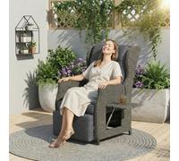 Outsunny Rattan Garden Recliner Chair With Flip Table, Dark Grey