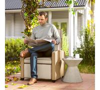 Outsunny Rattan Garden Recliner Sun Lounger w/ Flip Table, Khaki/Beige