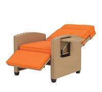 OUTSUNNY Rattan Garden Recliner Sun Lounger w/ Flip Table, Khaki/Orange in Orange Outsunny Orange