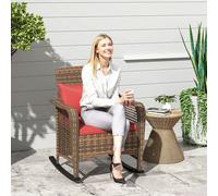 OUTSUNNY Rattan Garden Rocking Chair with Seat & Back Cushions in Red Outsunny Red