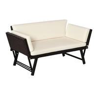 Outsunny 2-in-1 Rattan Folding Chaise Lounger w/ Cushion - Brown,Cream White - Steel, Rattan, Polyester - 66cm x 167cm x 63cm