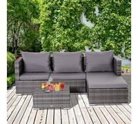 Outsunny Rattan Garden Sofa Set Storage Table Wicker Patio Lounger 4-Seater In Grey
