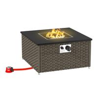 Outsunny Rattan Gas Fire Pit Table for Garden, 13 KW Smokeless Propane Fire Pit with Lid, Square Garden Coffee Table with Patio Heater for Outdoor, Patio, 58 x 58 x 33 cm, Grey Grey