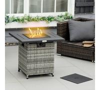 Outsunny Gas Fire Pit Table w/ Rain Cover - Mesh Lid & Lava Stone - 40,000 BTU | TJ Hughes
