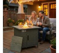 Outsunny Rattan Gas Fire Pit Table with Rain Cover, Wind Guard, 14.5 KW - 1 - 71L x 71W x 62H cm - 71