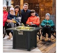 OUTSUNNY Rattan GFire Pit Table with Rain Cover, Windscreen & Glass Stones, 50, 000 BTU in Black Outsunny Black