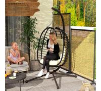 Outsunny Rattan Hanging Egg Chair, Foldable Wicker Hammock Swing Chair with Cushion, Stand, Adjustable Height, Head Pillow, Steel Frame for Garden Patio Indoor Outdoor, Cream White
