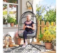 Outsunny Rattan Hanging Egg Chair with Stand, Cushion, Dark Grey